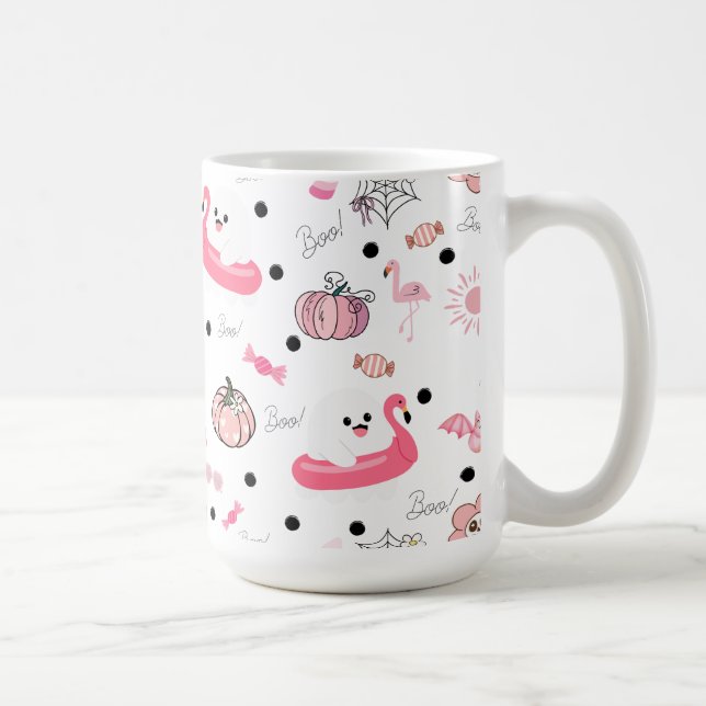 Cute Tropical Halloween – Ghosts & Flamingos Kaffeetasse (Rechts)