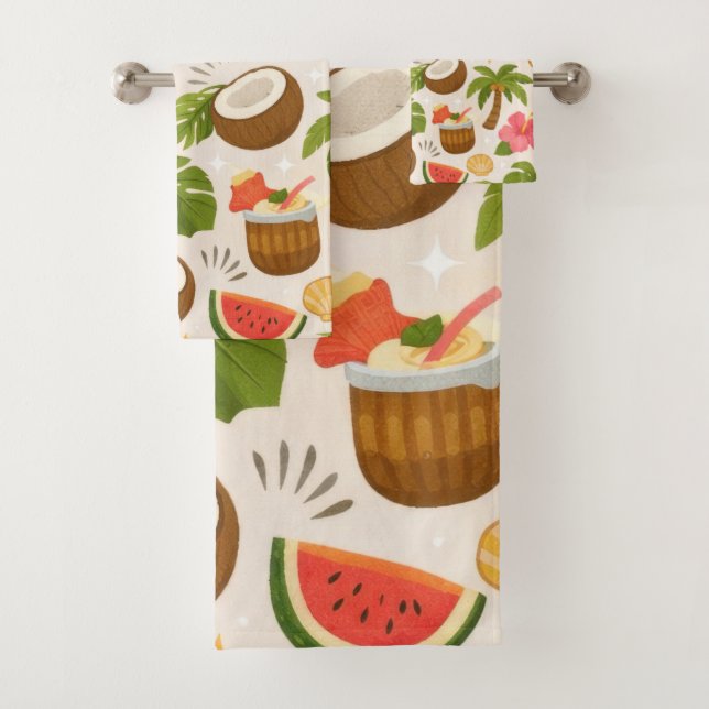 Cute Tropical Summer Pattern with Toucan and Fruit Badhandtuch Set (Insitu)