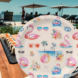 Cute Tropical Summer Watercolor Pattern Pappteller