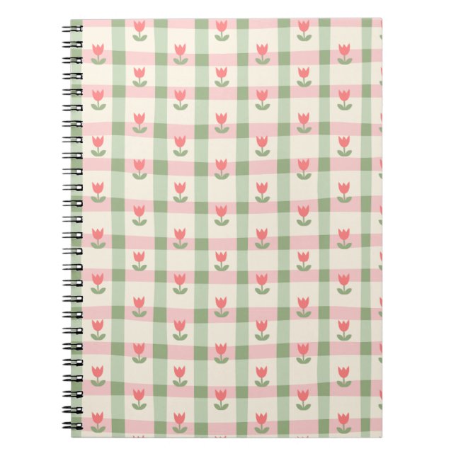 Cute Tulip Checkered Pattern | Pastel Floral  Notizblock (Vorderseite)