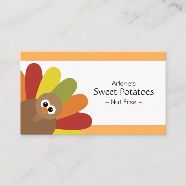 Cute Turkey Food Label Platzkarte (Vorderseite)