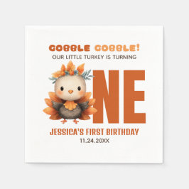 Cute Turkey Gobble Thanksgiving 1st Birthday Serviette