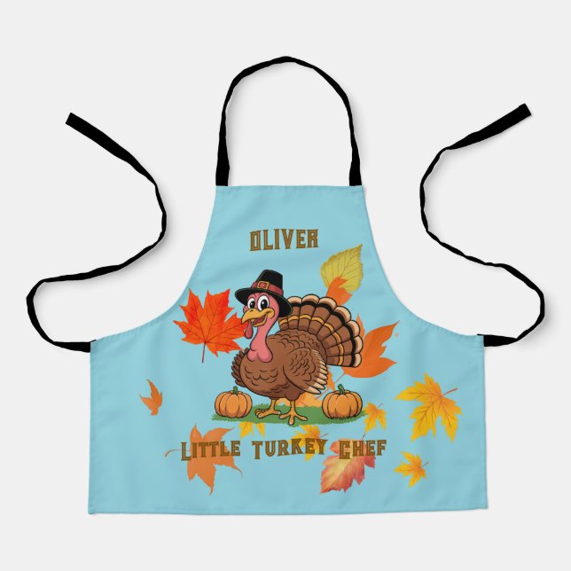 Cute Turkey Kids Apron – Little Chef Name Schürze (Vorderseite)
