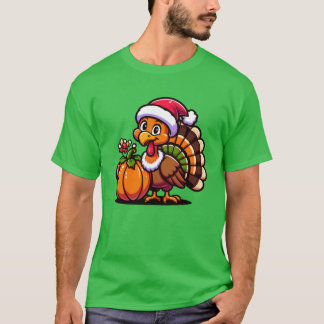 Cute Turkey Posing with Pumpkin Autumn Harvest Ani T-Shirt