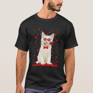 Cute Turkish Angora Cat Glasses Heart Flower Valen T-Shirt