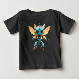 Cute Turquoise Dancing Robot Pixie Baby T-shirt