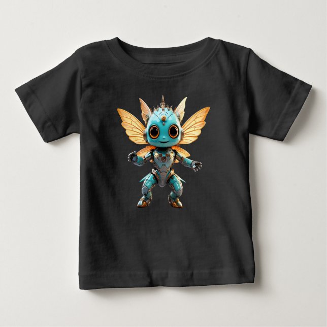 Cute Turquoise Dancing Robot Pixie Baby T-shirt (Vorderseite)