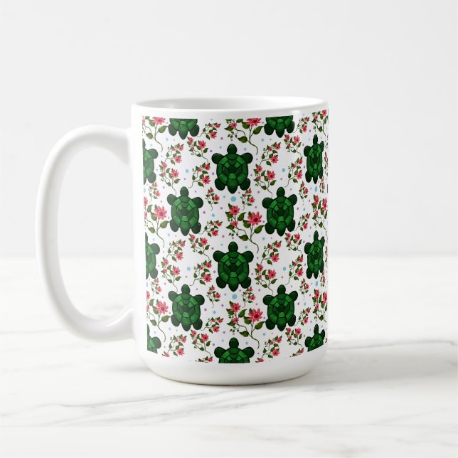 Cute Turtle and Floral Seamless Pattern  Kaffeetasse (Links)
