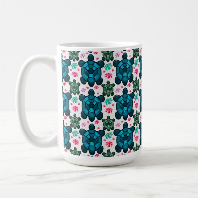 Cute Turtle and Floral Seamless Pattern  Notebook Kaffeetasse (Links)