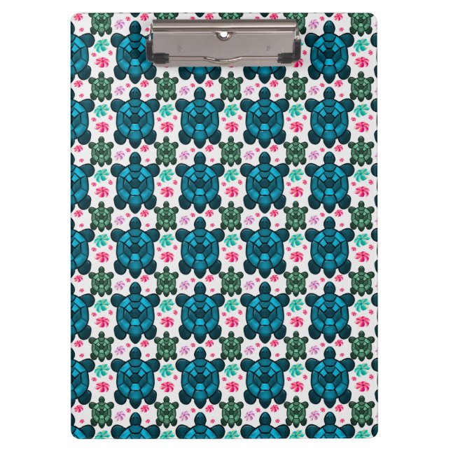 Cute Turtle and Floral Seamless Pattern  Notebook Klemmbrett (Vorderseite)