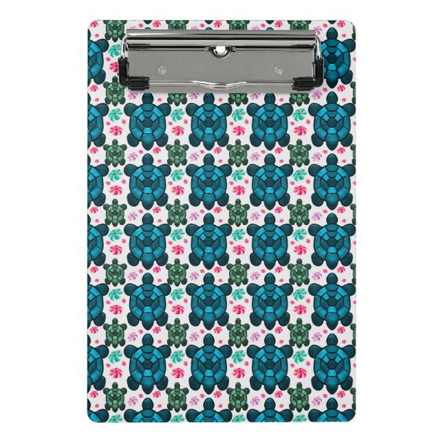 Cute Turtle and Floral Seamless Pattern  Notebook Mini Klemmbrett (Vorderseite)
