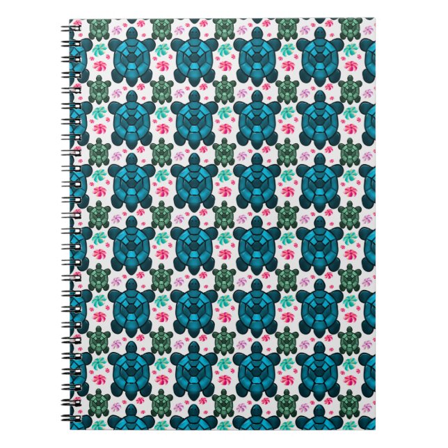 Cute Turtle and Floral Seamless Pattern  Notebook Notizblock (Vorderseite)
