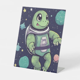 Cute Turtle Astronaut Space Party Display Ständer Sockelschild
