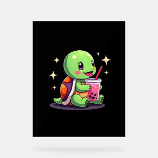 Cute turtle drinking boba. Funny Boba Turtles Love Acrylschild