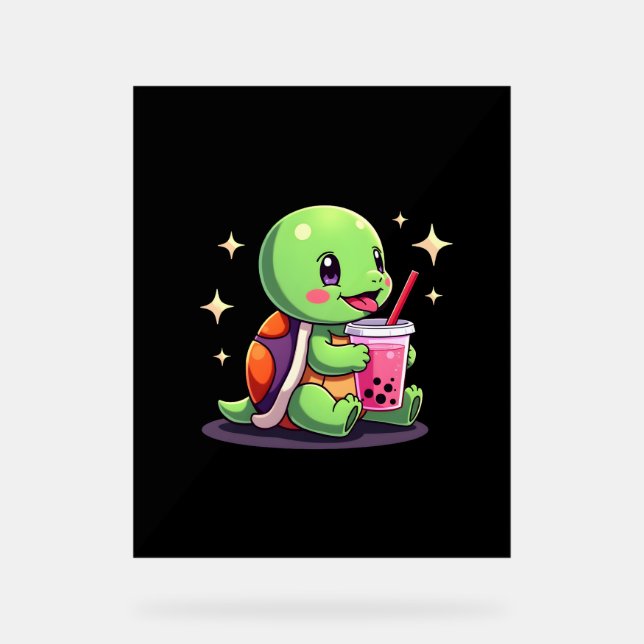 Cute turtle drinking boba. Funny Boba Turtles Love Acrylschild (Vorderseite)
