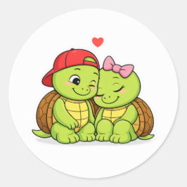 Cute turtle duo in love runder aufkleber