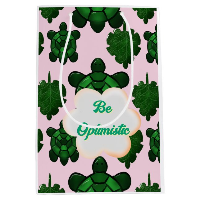 Cute Turtle Leaves Seamless Pattern, Tropical  Mittlere Geschenktüte (Vorderseite)