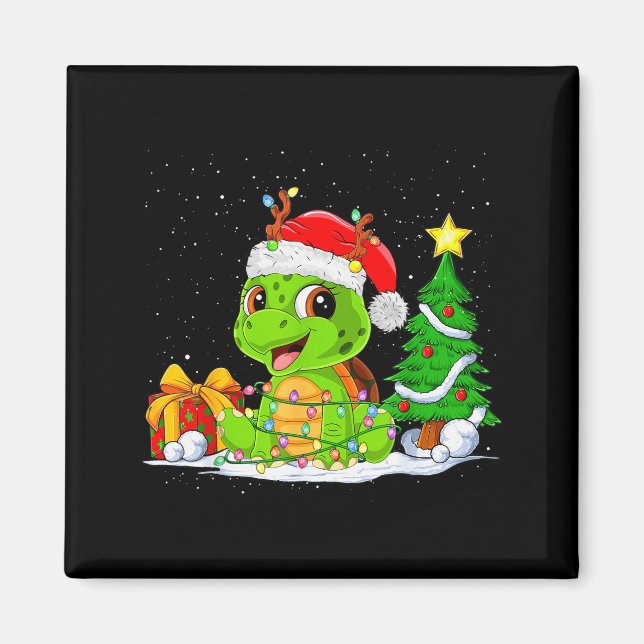Cute Turtle Santa Christmas Tree Lights Xmas Pajam Magnet (Vorne)