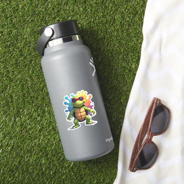 Cute Turtle Wearing Sunglasses Paint Splash Sea An Aufkleber (HydroFlask Insitu)