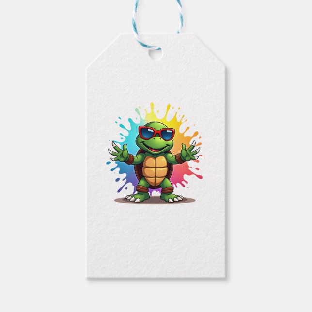 Cute Turtle Wearing Sunglasses Paint Splash Sea An Geschenkanhänger (Vorderseite)
