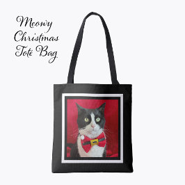 Cute Tuxedo Cat Christmas Tote Bag