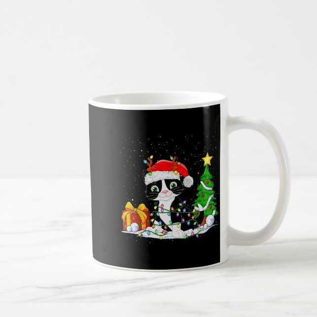 Cute Tuxedo Cat Santa Christmas Tree Lights Xmas T Kaffeetasse (Rechts)
