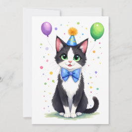 Cute Tuxedo Cat with a Bow Tie Happy Birthday Karte