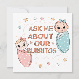 Cute Twin Baby Burrito Announcement Illustration