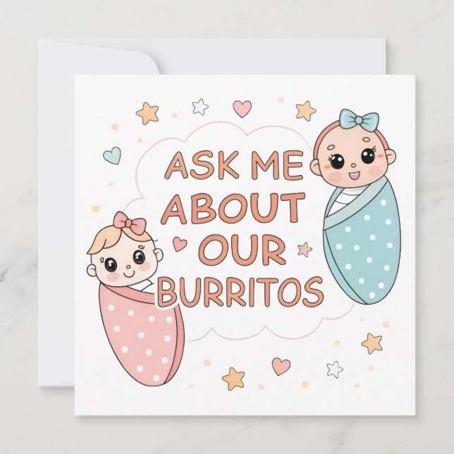 Cute Twin Baby Burrito Announcement Illustration (Vorderseite)