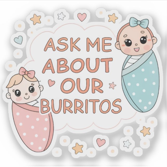 Cute Twin Baby Burrito Announcement Illustration Aufkleber (Vorderseite)