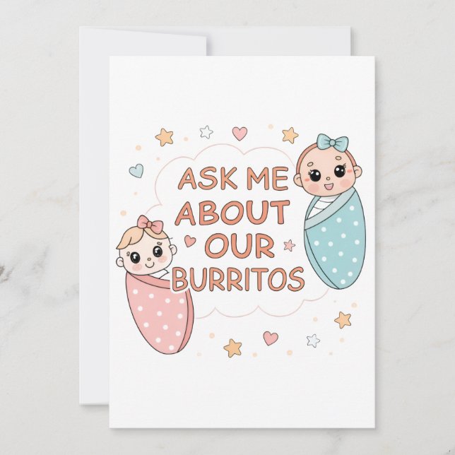 Cute Twin Baby Burrito Announcement Illustration Einladung (Vorderseite)