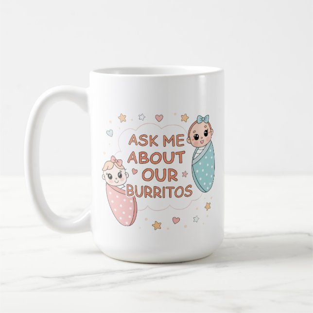Cute Twin Baby Burrito Announcement Illustration Kaffeetasse (Links)