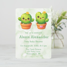 Cute Twin Cactus Baby Shower Einladung