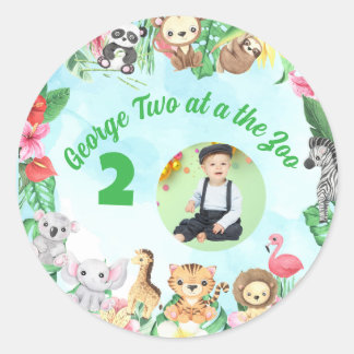 Cute Two at The Zoo Jungle Animals Kids Birthday Runder Aufkleber
