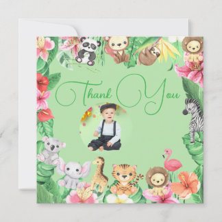 Cute Two at the Zoo Jungle Animals Photo Birthday Dankeskarte