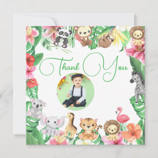 Cute Two at the Zoo Jungle Animals Photo Birthday Dankeskarte