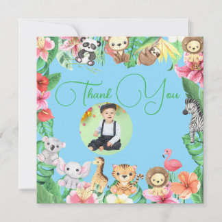 Cute Two at the Zoo Jungle Animals Photo Birthday Dankeskarte