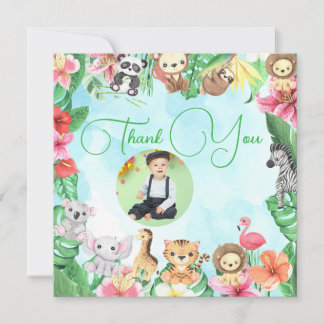 Cute Two at the Zoo Jungle Animals Photo Birthday Dankeskarte