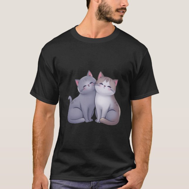 Cute Two Grey Kittens Snuggling Sweet Love Art 💕 T-Shirt (Vorderseite)
