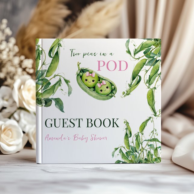 Cute Two Peas in A Pod Pink Girl Twins Baby Shower Gästebuch (Von Creator hochgeladen)
