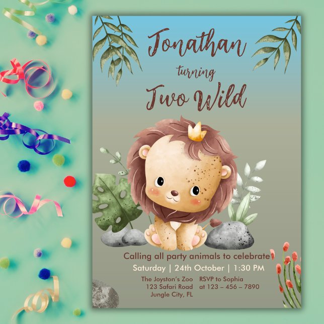 Cute Two Wild Safari Lion Kids 2nd Birthday  Einladung (Von Creator hochgeladen)