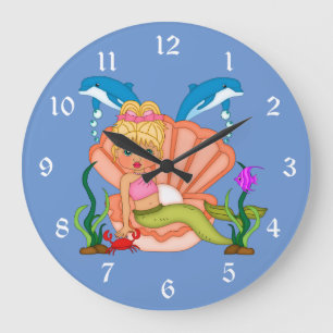 Cute Under the Sea Mermaid Kids Große Wanduhr