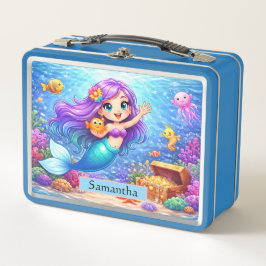 Cute Under the Sea Mermaid Kids Name Metal Lunch  Metall Brotdose