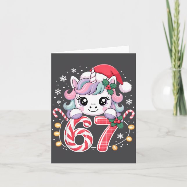 Cute Unicorn 67 Christmas Meme Six Seven Christmas Karte (Vorderseite)