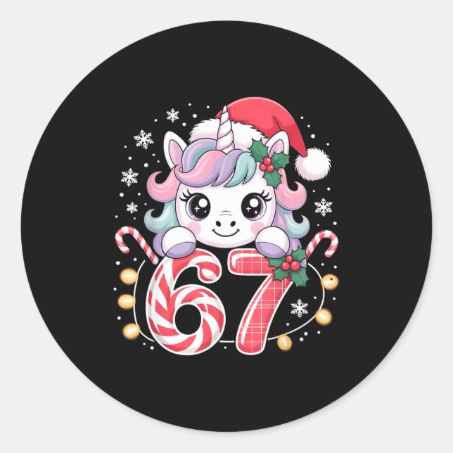 Cute Unicorn 67 Christmas Meme Six Seven Christmas Runder Aufkleber (Vorderseite)