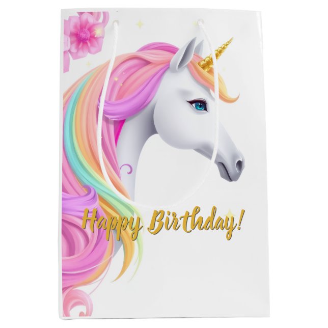 Cute Unicorn Birthday Gift Bag Mittlere Geschenktüte (Vorderseite)