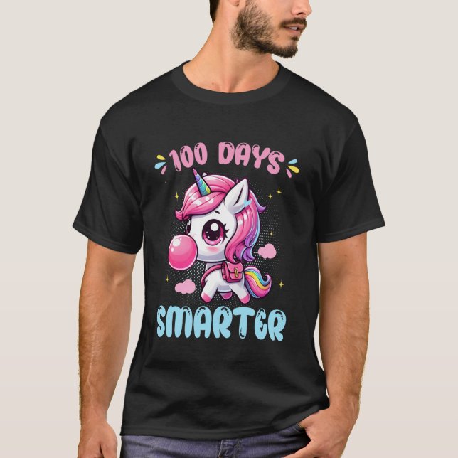 Cute Unicorn Blowing Bubble Gum 100 Days Smarter S T-Shirt (Vorderseite)