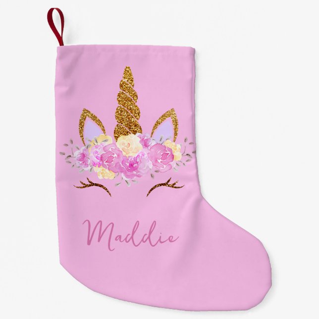 Cute Unicorn Custom Name Kleiner Weihnachtsstrumpf (Vorderseite)