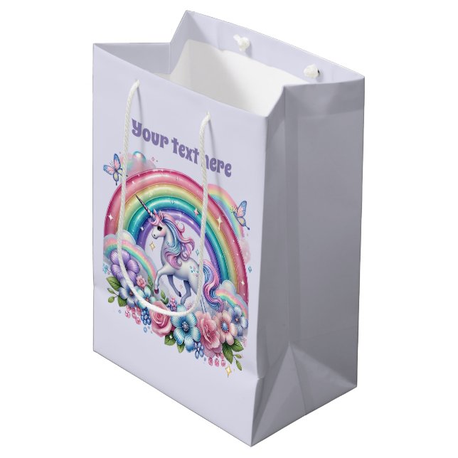 Cute unicorn customizable party  mittlere geschenktüte (Vorderseite Schrägansicht)