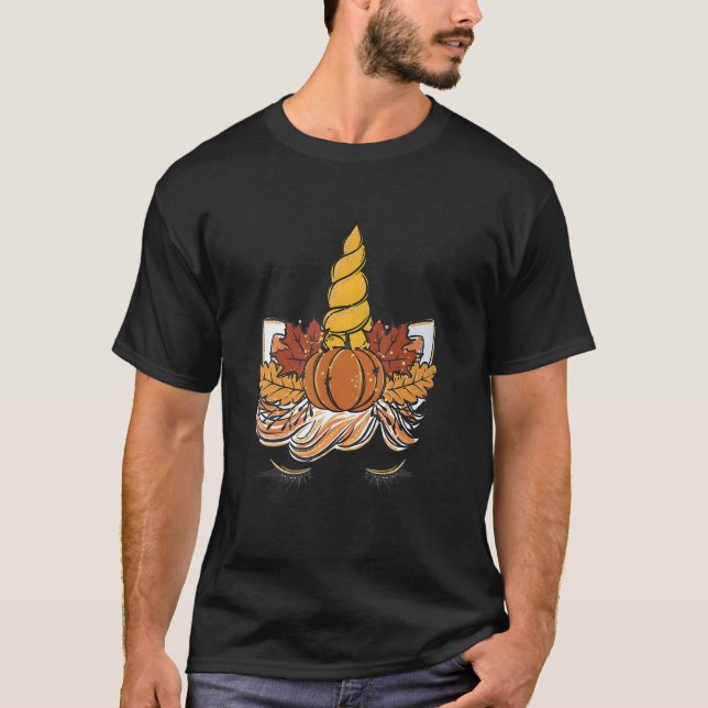 Cute Unicorn Face Pumpkin Halloween Thanksgiving G T-Shirt (Vorderseite)